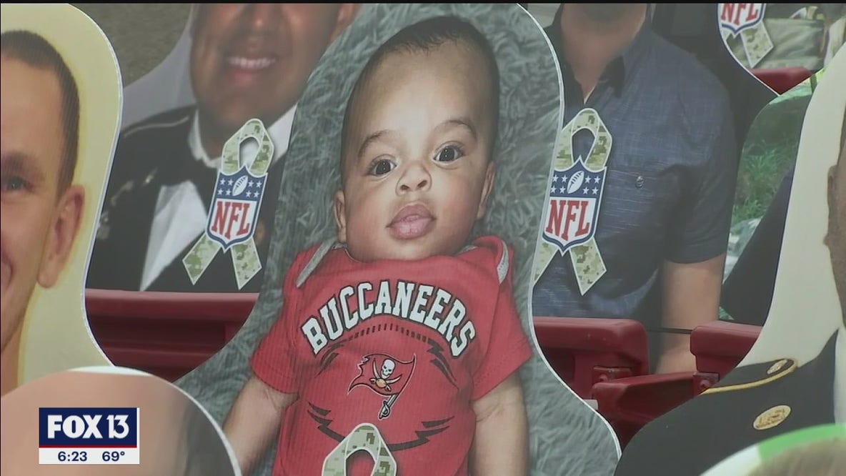Fan cutouts in stands of Super Bowl LV